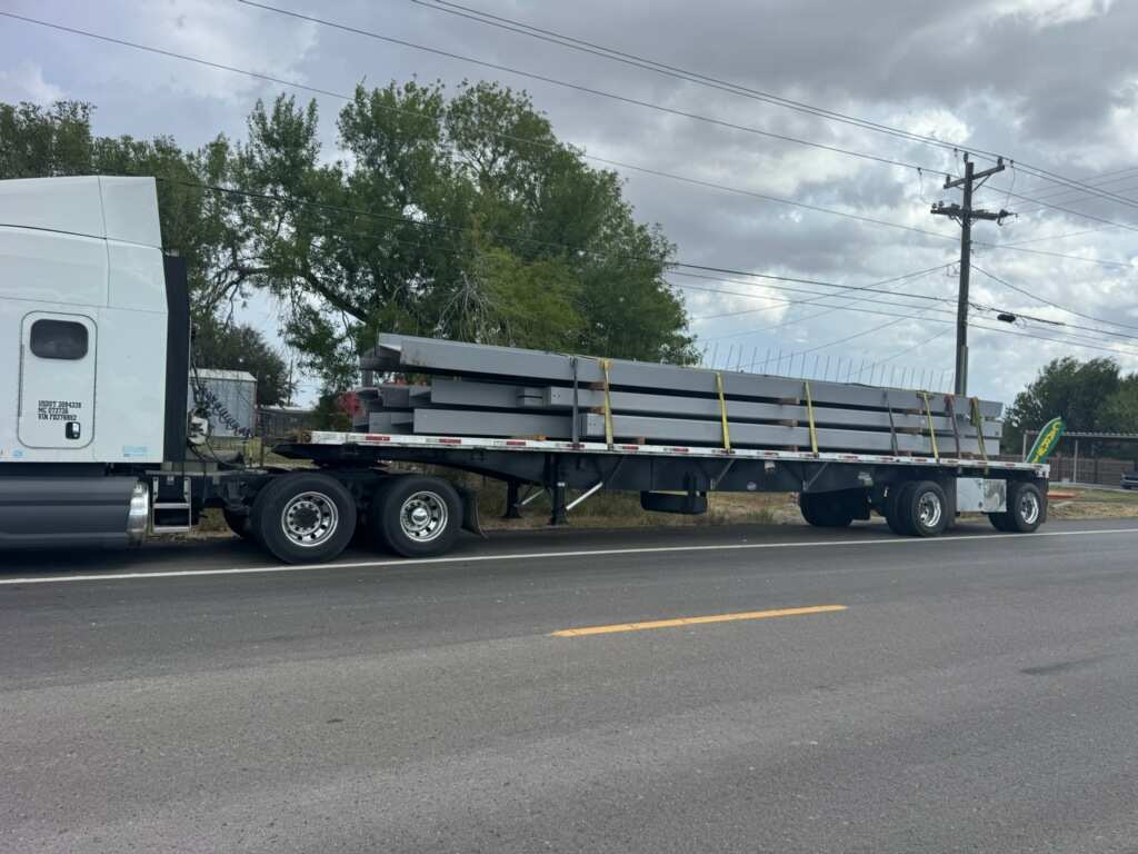 Flatbed loaded with steel beams